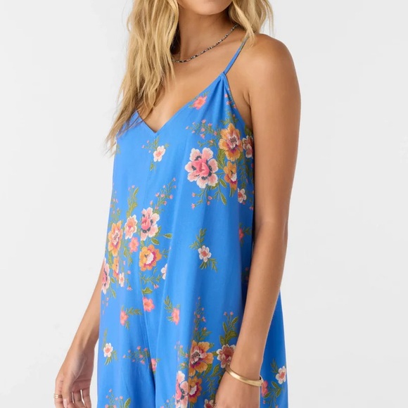 O’Neill Kylin Blue Floral Romper V-Neck Spaghetti Straps Lightweight Viscose - Picture 2 of 4
